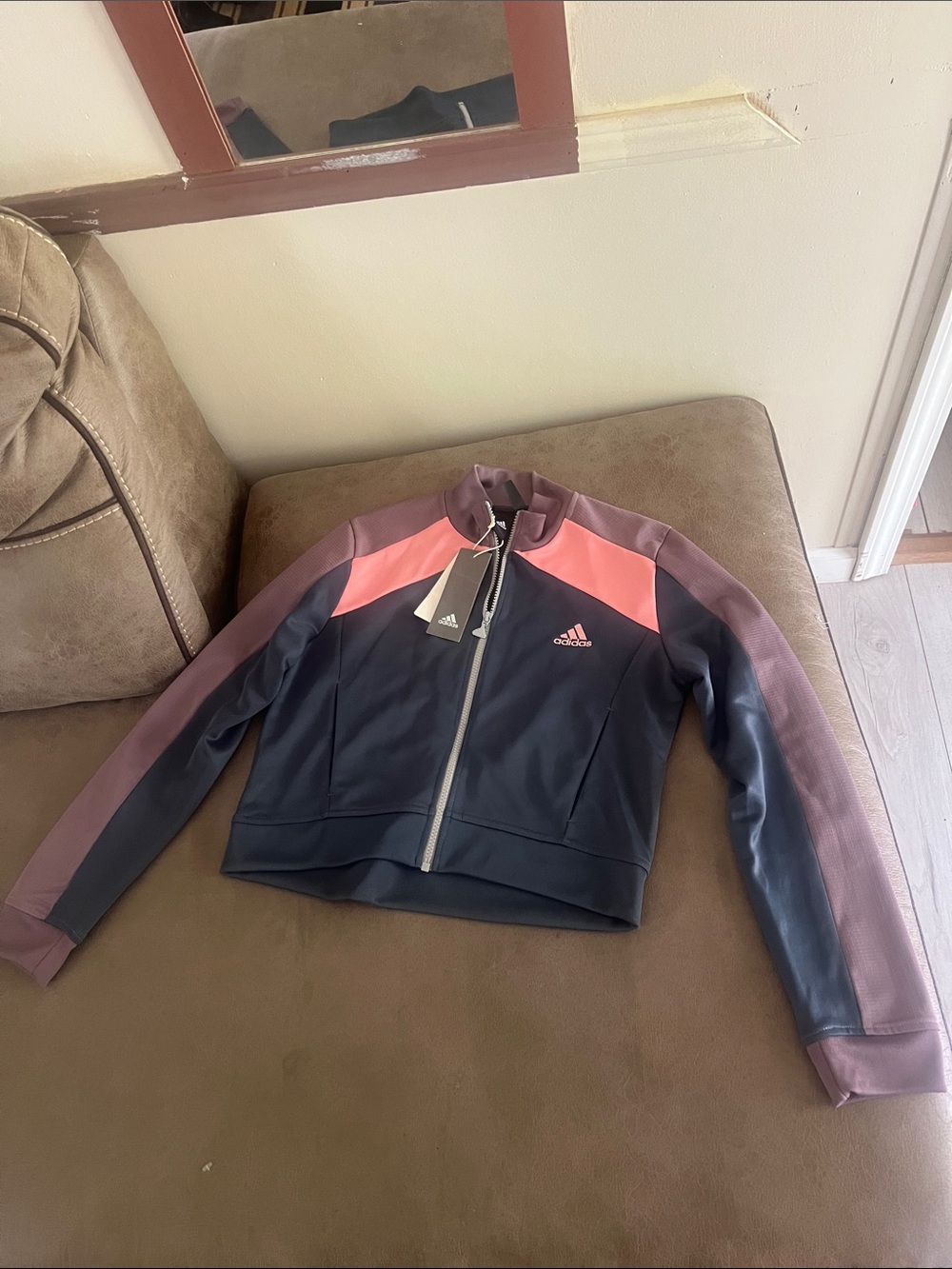 Adidas Navy Blue Pink Cropped Track Jacket New With Tags Size Medium - Picture 2 of 6